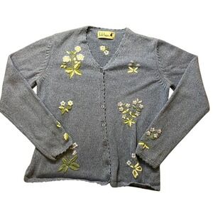 Vintage Tulchan Floral Embroidered Cotton Cardigan Sweater Cosby Kurt Cobain EUC